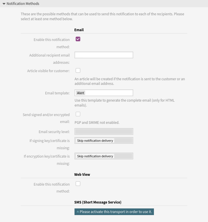 Appointment Notification Settings - Notification Methods