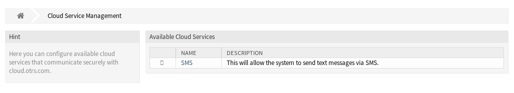 Cloud Service Management Screen