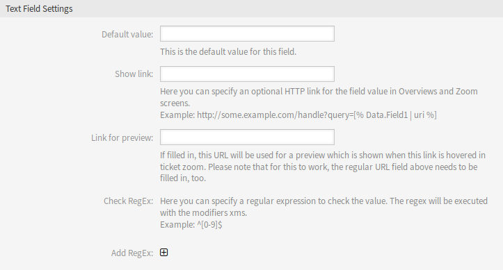 Text Dynamic Field Settings