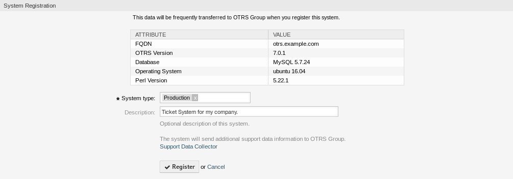 System Registration - Select System Type