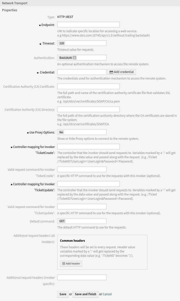 Web Service Settings - OTRS as Requester - HTTP\:\:REST