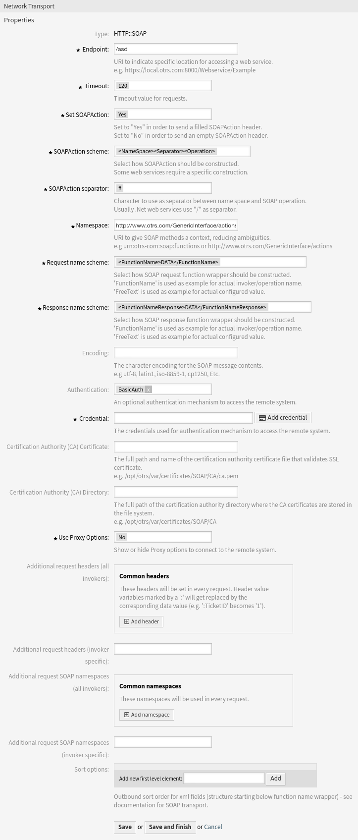 Web Service Settings - OTRS as Requester - HTTP\:\:SOAP