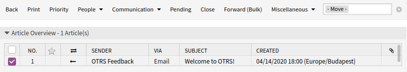 Forward (Bulk) Menu Item in Article Overview