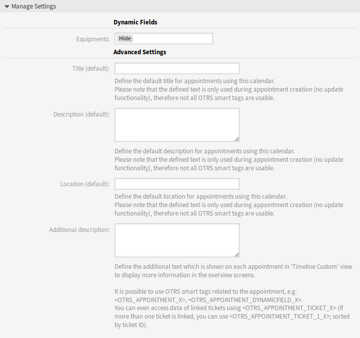 Manage Settings Widget