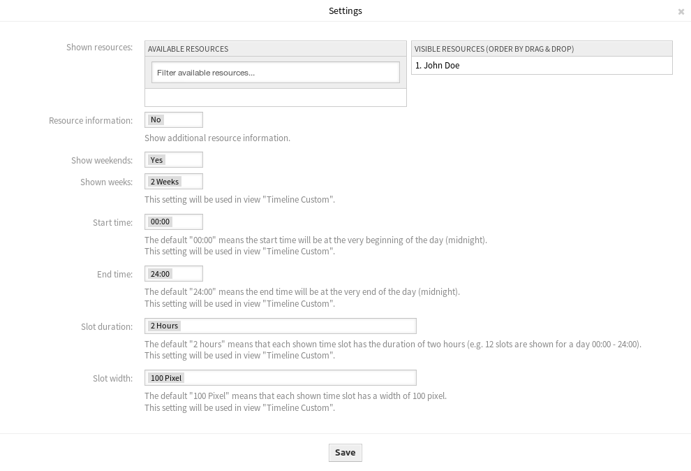 Calendar Settings Dialog