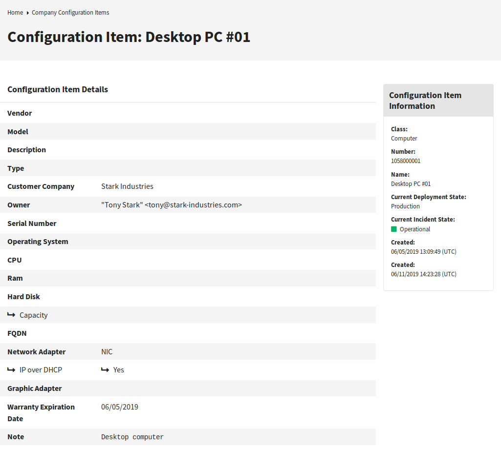 Configuration Item Details Screen