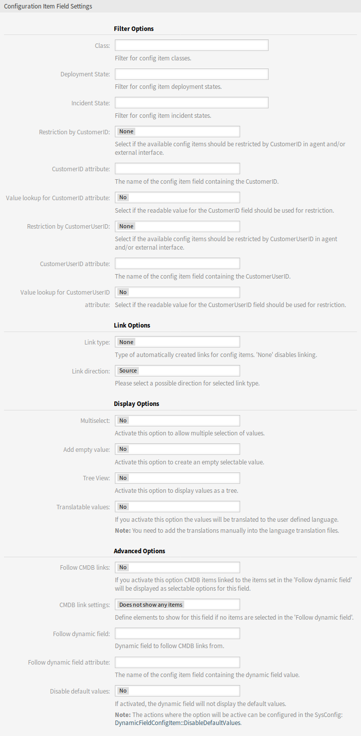 Configuration Item Dynamic Field Settings