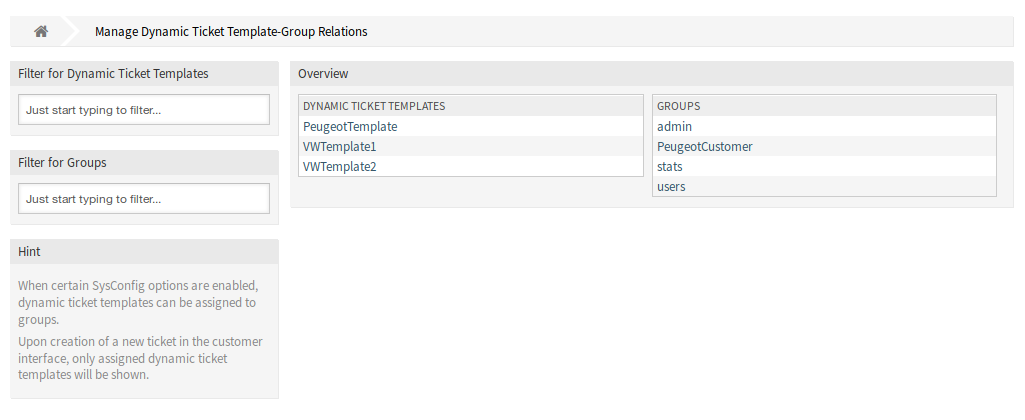 Manage Dynamic Ticket Template-Group Relations