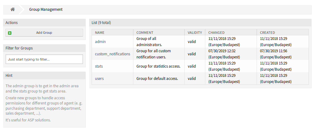 Group Management Screen