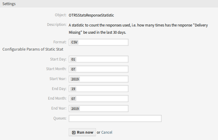 Response Statistic Settings