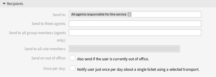 Ticket Notification Settings - Recipients