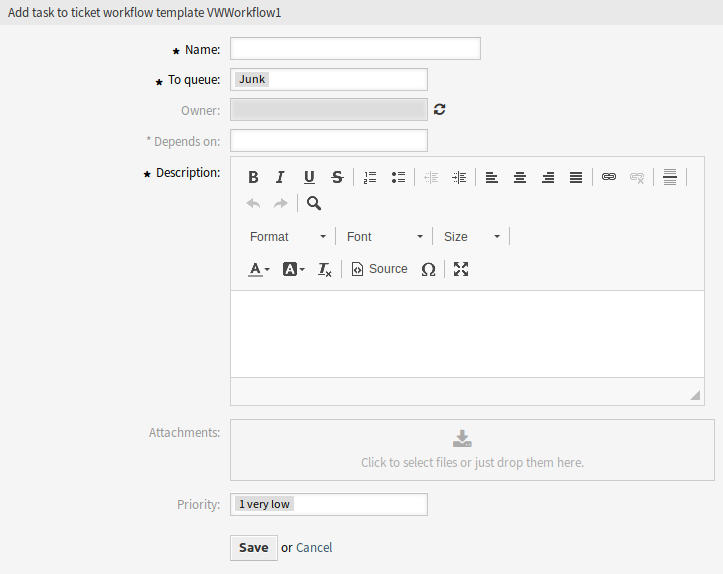 Add Ticket Workflow Task Screen