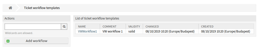 Ticket Workflow Templates Screen