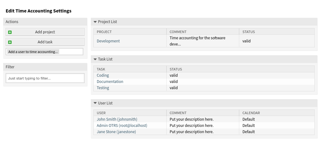 Time Accounting Settings Screen