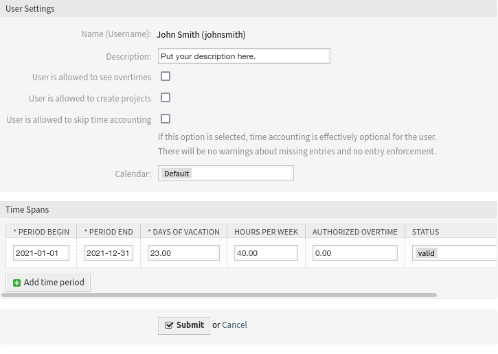User Settings Screen