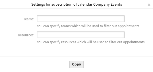 Calendar Subscription Settings Dialog