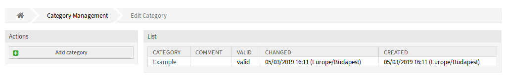 Category Management Screen