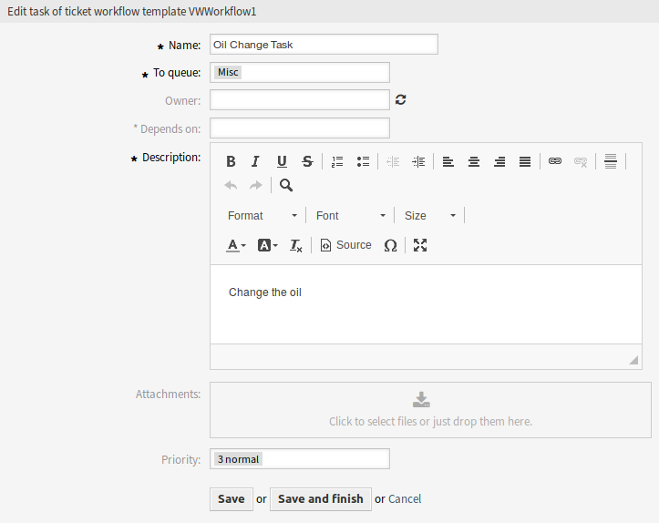 Edit Ticket Workflow Task Screen