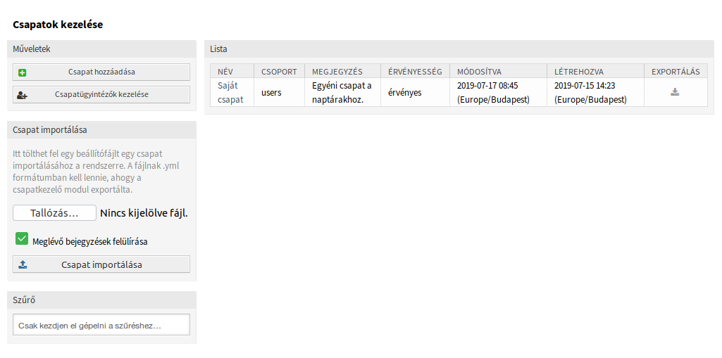 Manage Teams Screen