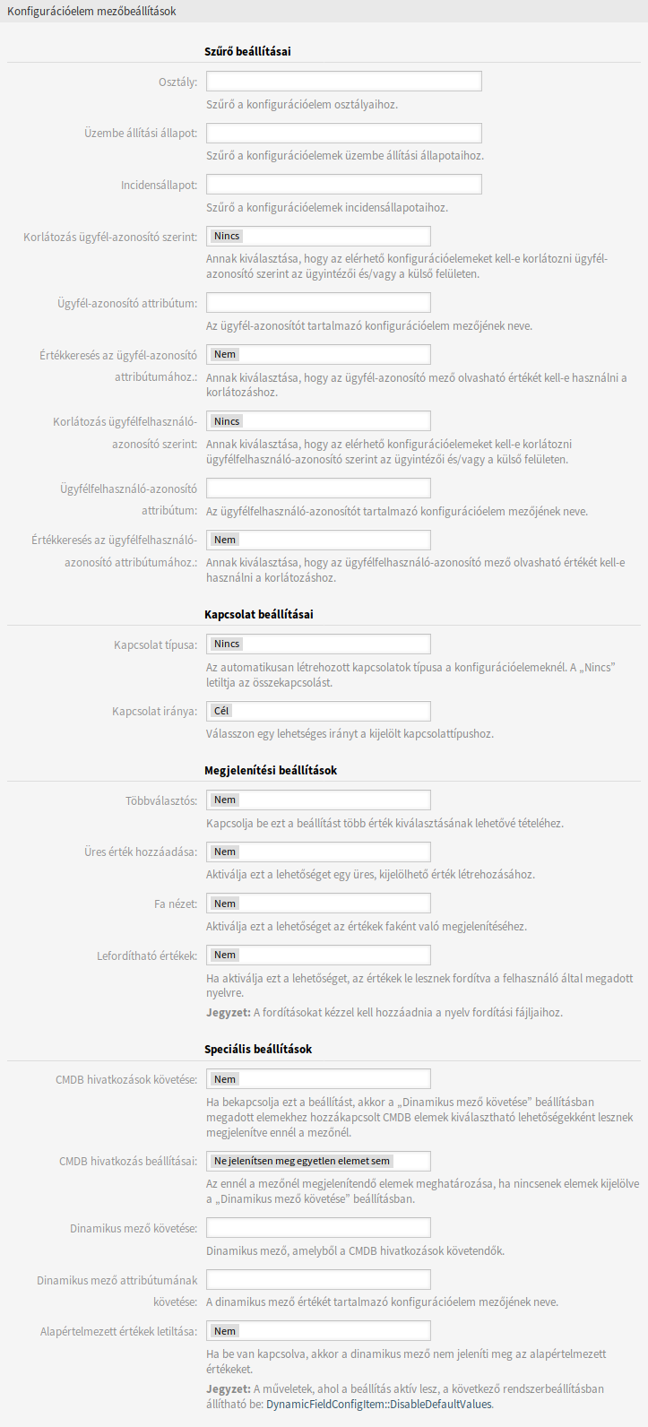 Configuration Item Dynamic Field Settings
