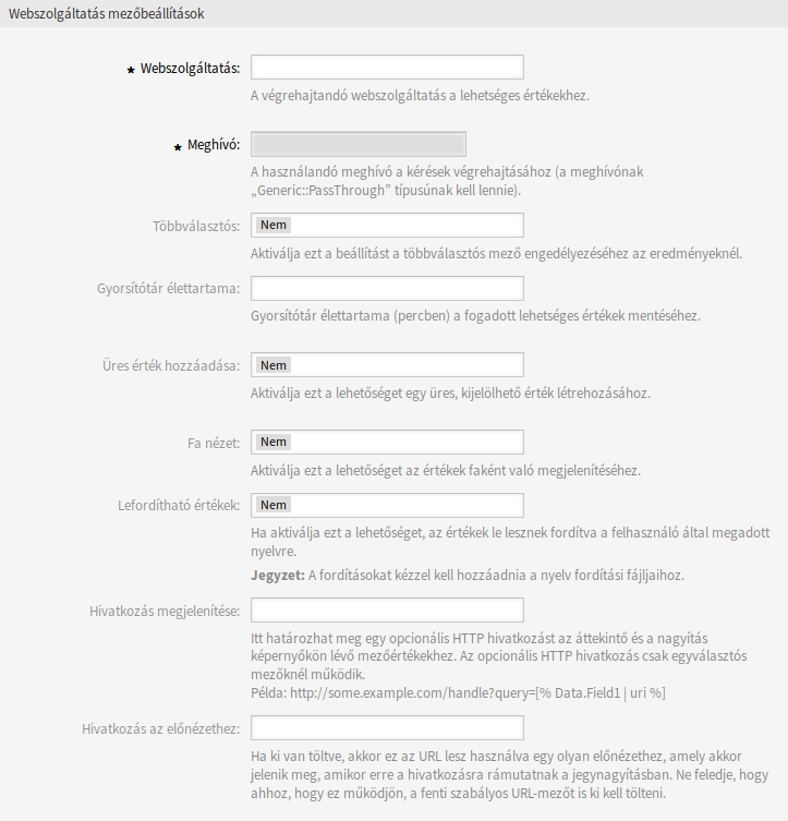 Web Service Dynamic Field Settings