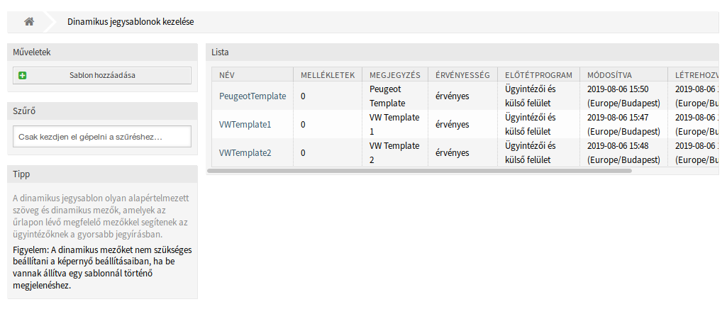 Dynamic Ticket Templates Management Screen
