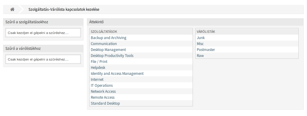 Manage Service-Queue Relations Screen