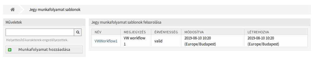 Ticket Workflow Templates Screen