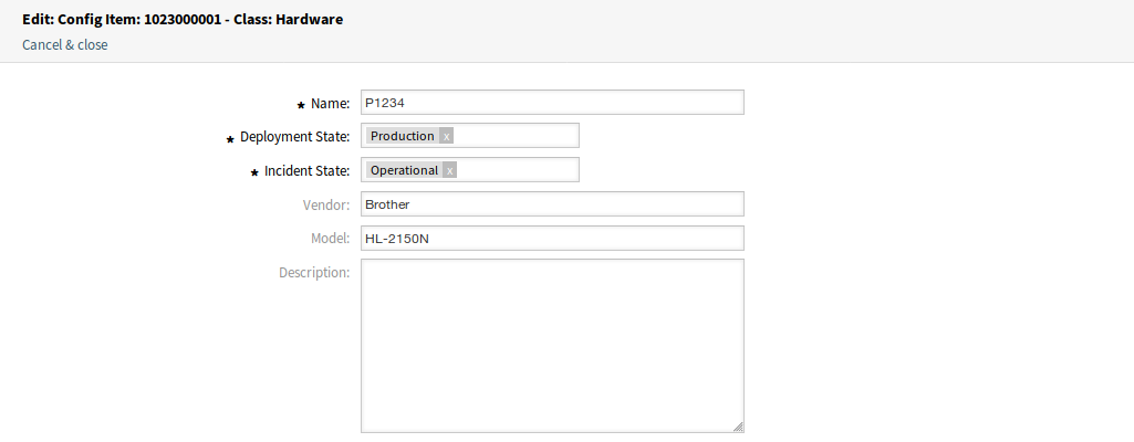 Edit ITSM Configuration Item Screen