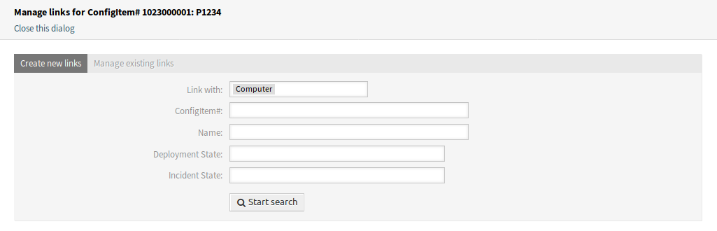 Link ITSM Configuration Item Screen