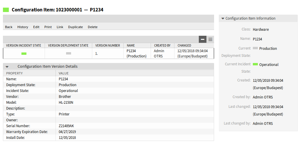 ITSM Configuration Item Zoom Screen