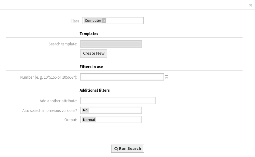 ITSM Configuration Item Database Search Screen