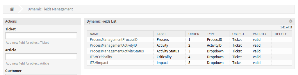 Dynamic Field Management Screen