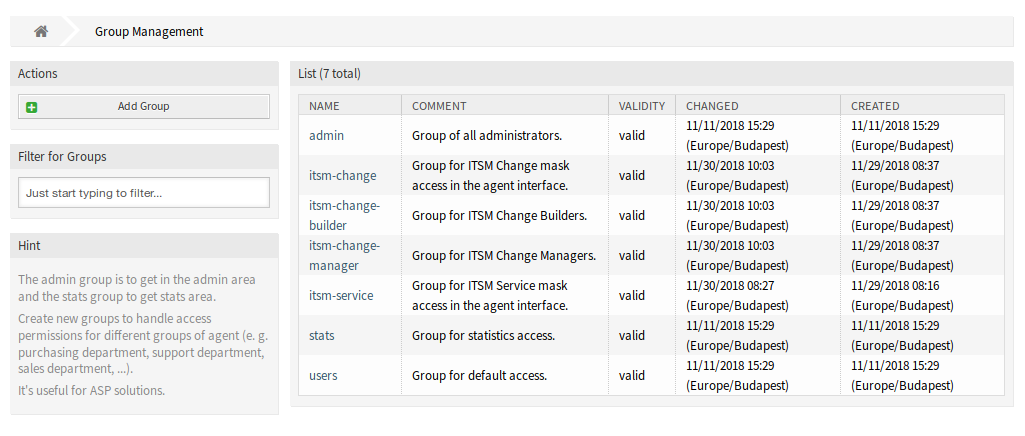 Group Management Screen