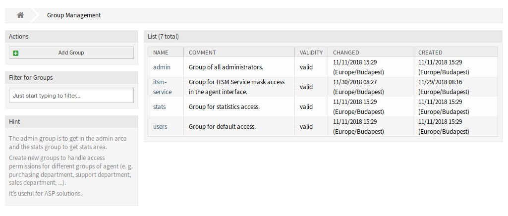 Group Management Screen