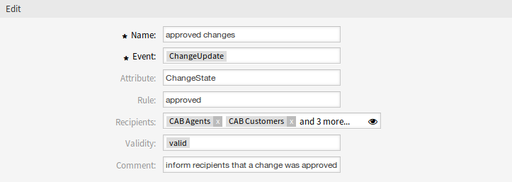 Edit ITSM Change Notification Screen