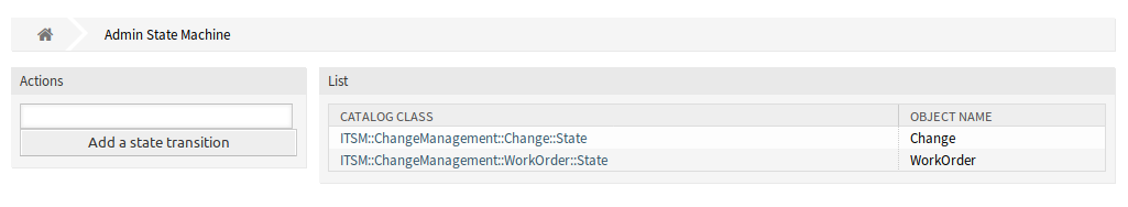 State Machine Management Screen