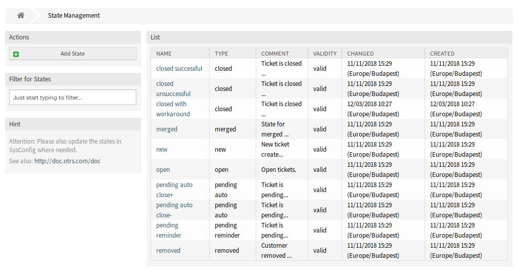 State Management Screen