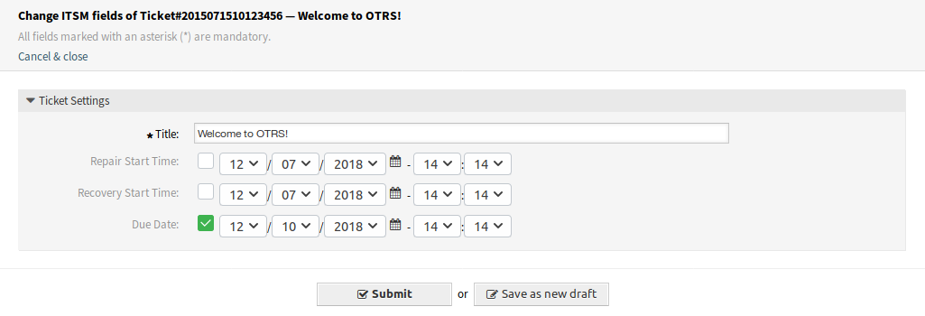 Additional ITSM Fields Window