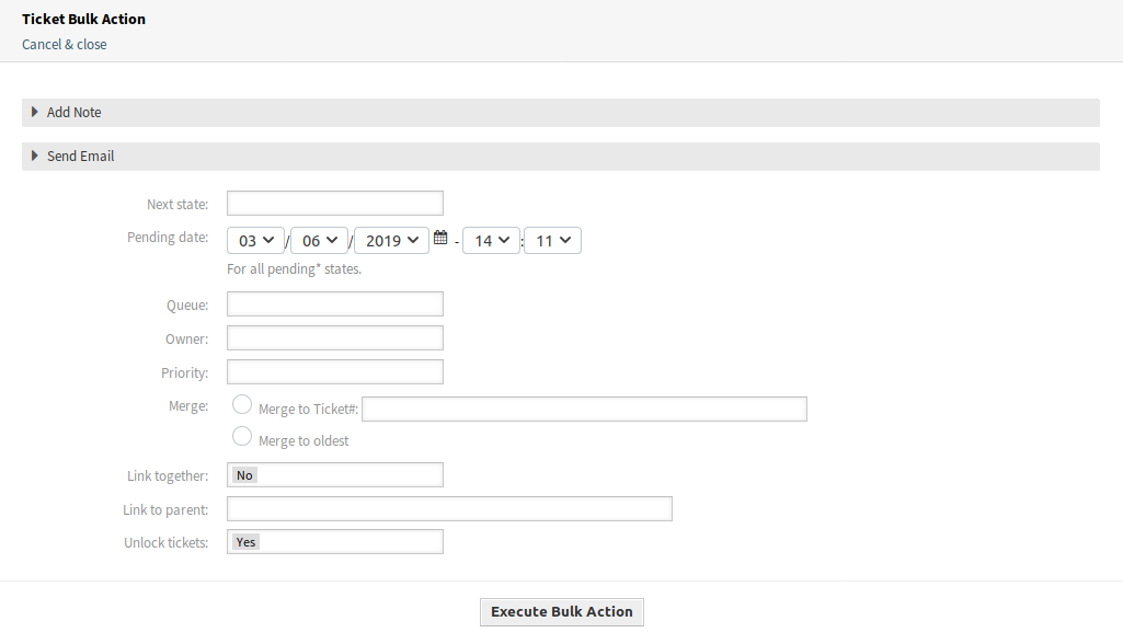 Escalation View Bulk Action Screen