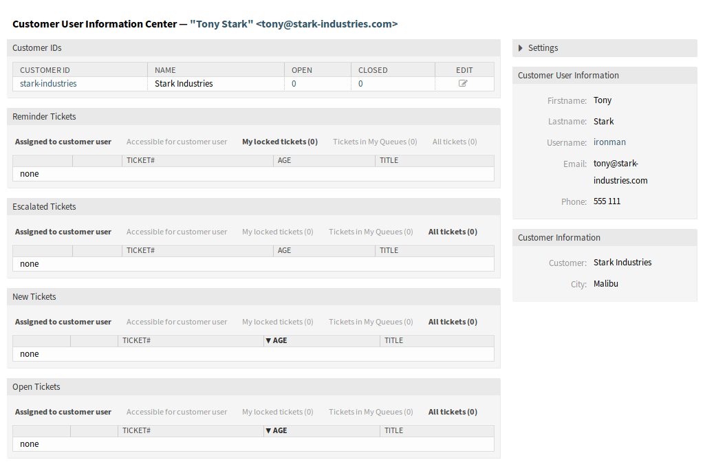 Customer User Information Center Dashboard