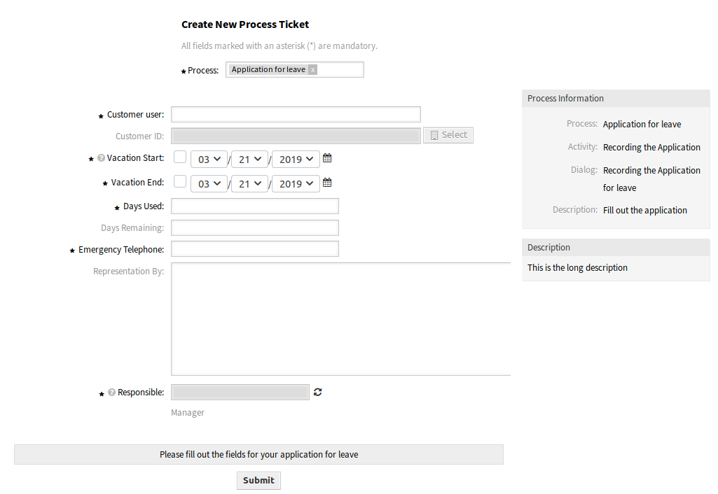 Application For Leave Process Activity Dialog